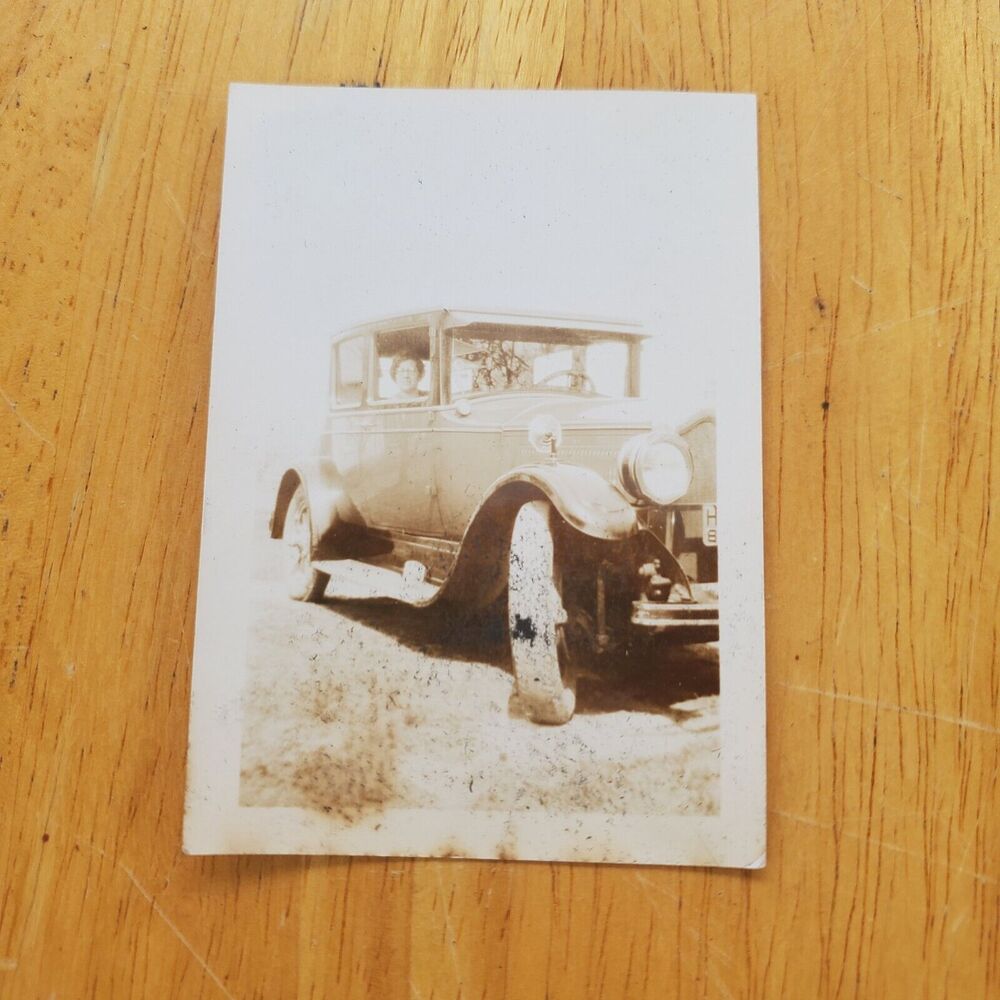 Vintage 2.75x3.5 B&W Photo Automobile Passenger In Car